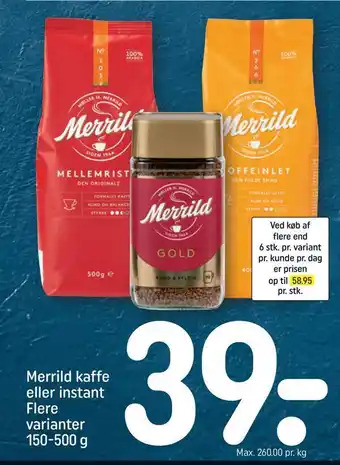 REMA 1000 Merrild kaffe eller instant flere varianter tilbud