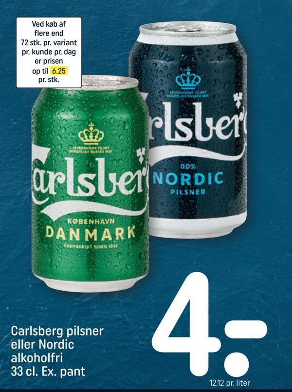Carlsberg pilsner eller nordic alkoholfri tilbud hos Rema 1000
