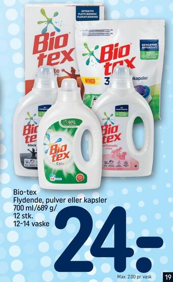REMA 1000 Bio-tex flydende, pulver eller kapsler tilbud