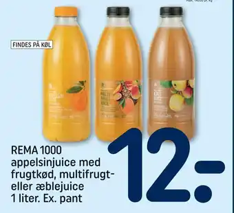 REMA 1000 Rema 1000 appelsinjuice med frugtkød, multifrugt eller æblejuice tilbud