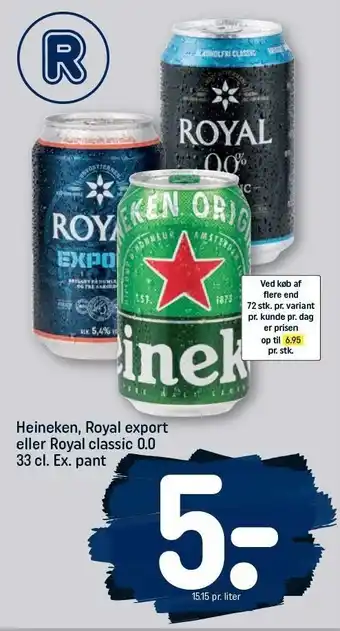 REMA 1000 Heineken, royal export el. royal classic 0.0 33 cl tilbud