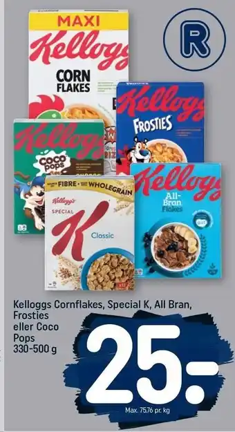 REMA 1000 Kelloggs cornflakes, special k, all bran, frosties el. coco pops tilbud