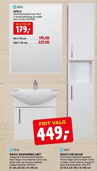 jem & fix Basic badmøbelsæt el. basic højskab tilbud