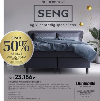 SengeSpecialisten Dunlopillo passion kontinentalseng tilbud