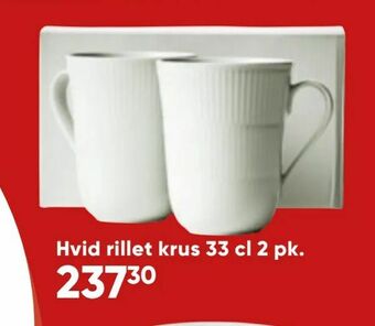 Bilka Hvid rillet krus 33 cl 2 pk tilbud