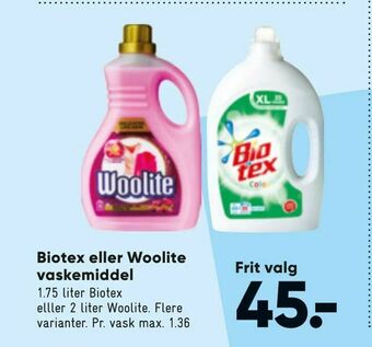 Bilka Biotex eller Woolite vaskemiddel tilbud