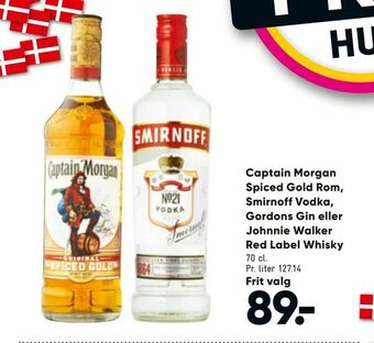 Bilka Captain Morgan Spiced Gold Rom, Smirnoff Vodka, Gordons Gin eller Johnnie Walker Red Label Whisky tilbud
