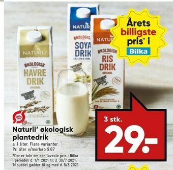 Bilka Naturli' økologisk plantedrik tilbud