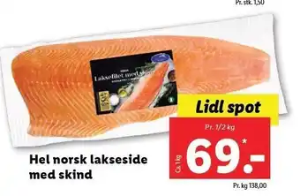Lidl Hel norsk lakseside med skind pr 1/2 kg tilbud