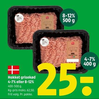 Hakket grisekød 4-7% eller 8-12%