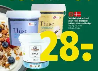Coop 365 365 økologisk naturel skyr, thise økologisk blåbær eller vanilje skyr tilbud
