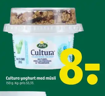 Coop 365 Cultura yoghurt naturel, havreknas & tranebær tilbud