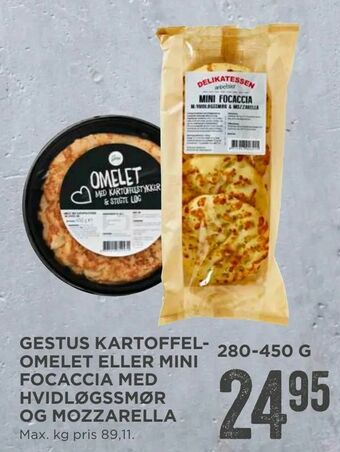 Gestus kartoffel omelet eller mini focaccia med hvidløgssmør og mozzarella