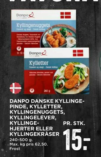 MENY Danpo danske kyllinge­ pinde, kylletter, kyllingenuggets, kyllingelever, kyllinge­ hjerter eller kyllingekråser tilbud