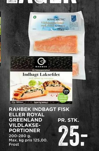 MENY Rahbek indbagt fisk eller royal greenland vildlakse­ portioner tilbud
