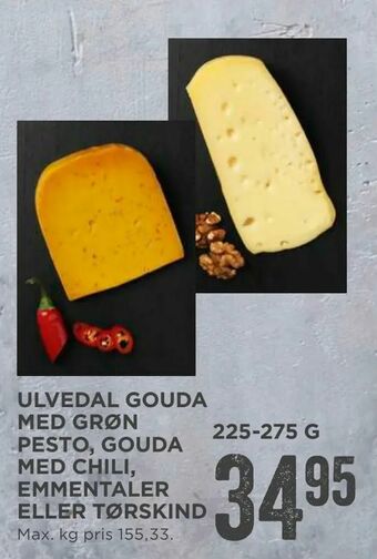 MENY Ulvedal gouda med grøn pesto, gouda med chili, emmentaler eller tørskind tilbud