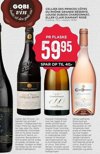 MENY Cellier des princes côtes du rhône grande réserve, louise dubois chardonnay, eller clair diamant rosé tilbud