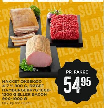 MENY Hakket oksekød 4-7 % 800 g, røget hamburgerryg 1000-1200 g eller bacon 900-1000 g tilbud