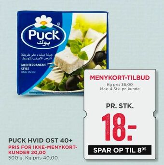 MENY Puck hvid ost 40+ tilbud