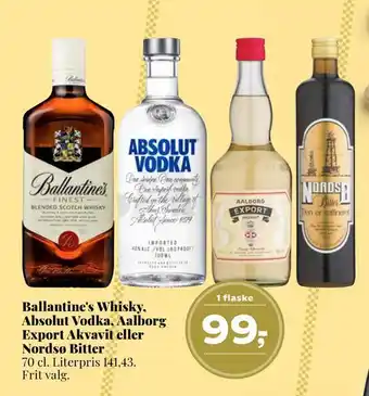 Dagli'Brugsen Ballantine's whisky, absolut vodka, aalborg export akvavit eller nordsø bitter tilbud