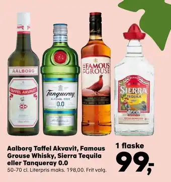 Aalborg taffel akvavit, famous grouse whisky, sierra tequila eller tanqueray 0,0