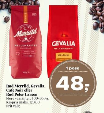 Dagli'Brugsen Rød merrild, gevalia, cafe noir eller rød peter larsen tilbud