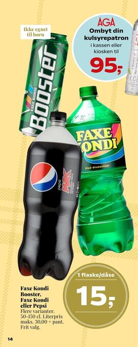 Dagli'Brugsen Faxe kondi booster, faxe kondi eller pepsi tilbud