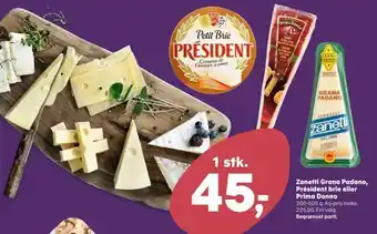 SuperBrugsen Zanetti grana padano, président brie eller prima donna tilbud