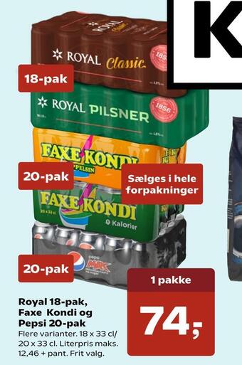 SuperBrugsen Royal 18-pak, faxe kondi og pepsi 20-pak tilbud