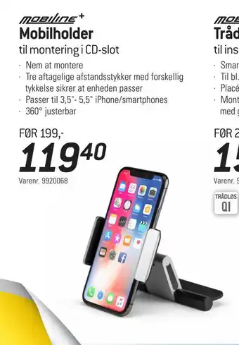 Thansen Mobilholder til montering i cd-slot tilbud