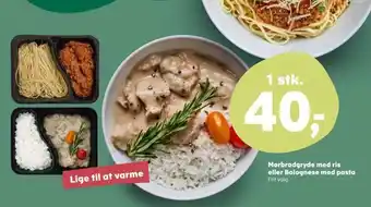 SuperBrugsen Mørbradgryde med ris eller bolognese med pasta tilbud