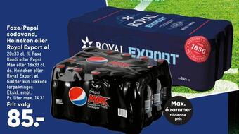 Bilka Faxe/pepsi sodavand, heineken eller royal export øl tilbud