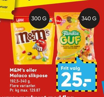 Bilka M&m's eller malaco slikpose tilbud