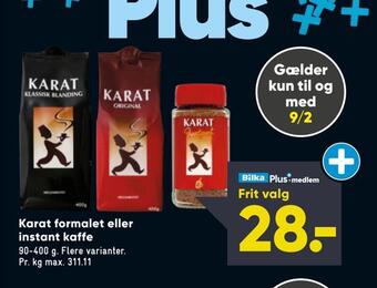 Bilka Karat formalet eller instant kaffe tilbud