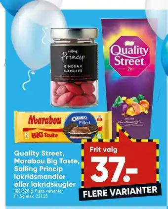 Bilka Quality street, marabou big taste, salling princip lakridsmandler eller lakridskugler tilbud