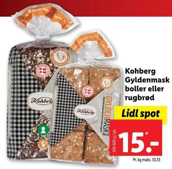 Lidl Kohberg gyldenmask boller eller rugbrød tilbud