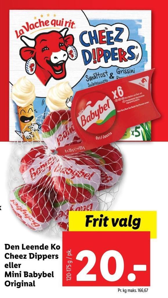 Den leende ko cheez dippers eller mini babybel original tilbud hos Lidl