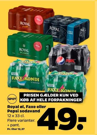 Netto Royal øl, faxe eller pepsi sodavand tilbud