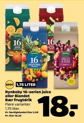 Netto Rynkeby 16-serien juice eller blandet bær frugtdrik tilbud