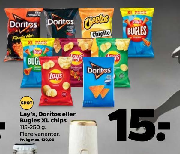 Lay's, doritos eller bugles xl chips tilbud hos Netto