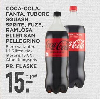 MENY Coca-cola, fanta, tuborg squash, sprite, fuze, ramlösa eller san pellegrino tilbud