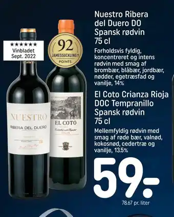 REMA 1000 El coto crianza rioja doc tempranillo spansk rødvin tilbud