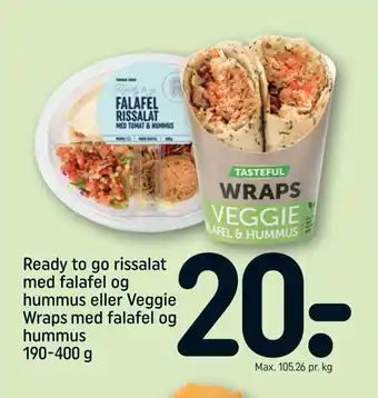 REMA 1000 Ready to go rissalat med falafel og hummus eller veggie wraps med falafel og hummus tilbud