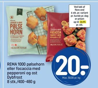 REMA 1000 Rema 1000 pølsehorn eller focaccia med pepperoni og ost tilbud