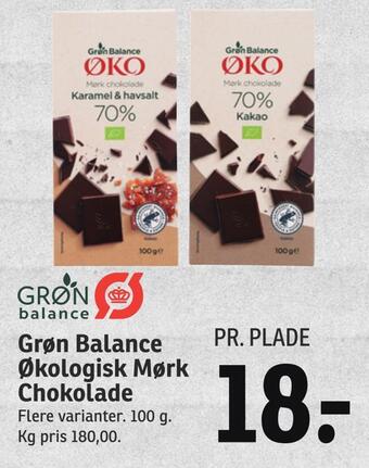 SPAR Grøn balance økologisk mørk chokolade tilbud