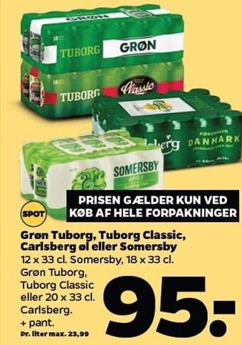 Netto Grøn tuborg, tuborg classic, carlsberg øl eller somersby tilbud