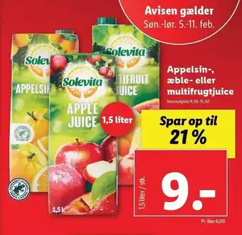 Lidl Appelsin-, æble- eller multifrugtjuice 1,5 l. tilbud