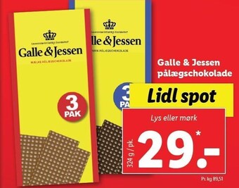 Lidl Galle & jessen pålægschokolade tilbud