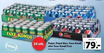 Pepsi, pepsi max, faxe kondi el. faxe kondi free - 24 stk.
