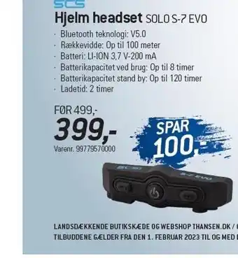 Thansen Hjelm headset solo s-7 evo tilbud